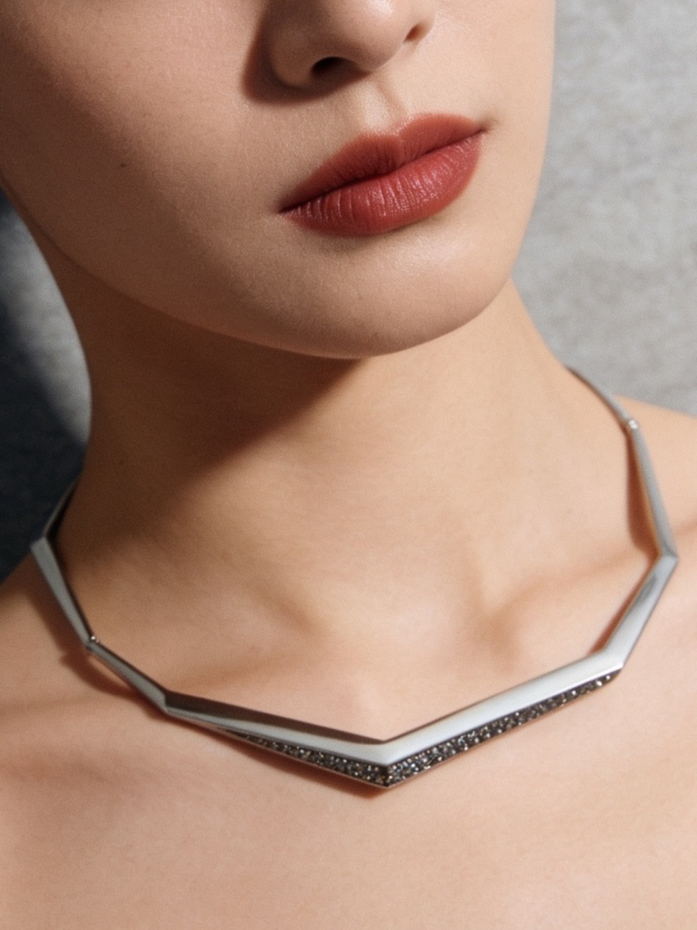 Kendra Scott Lucas Choker Necklace Rhodium and Cubic Zirconia Geometric Jewelry